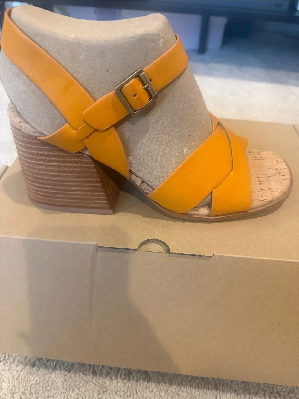 Kork-Ease Yellow-Orange Block Heel Sandals